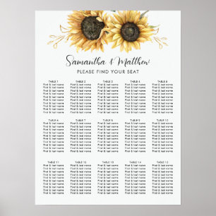 Eucalyptus Sunflower Floral Wedding Seating Chart Poster
