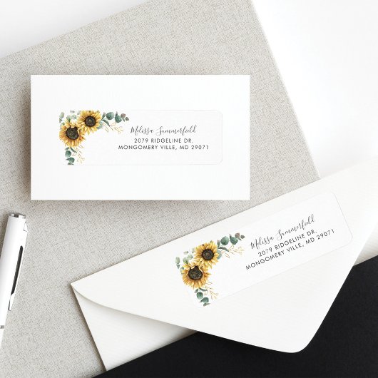 Eucalyptus Sunflower Floral Weduwingadres Etiket