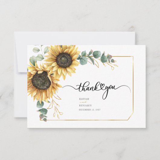 Eucalyptus Sunflower Greenery Floral Wedding Bedankkaart (Voorkant)