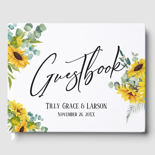 Eucalyptus Sunflower Handschrift Guestbook Gastenboek (Voorkant)