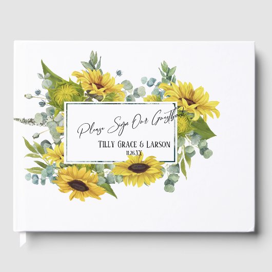Eucalyptus Sunflower Handschrift Guestbook Gastenboek (Voorkant)