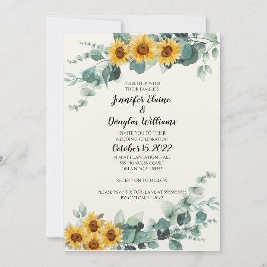 Eucalyptus Sunflower Invitation Kaart (Voorkant)