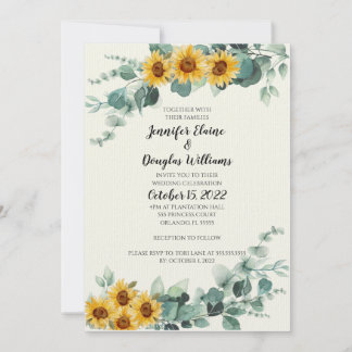 Eucalyptus Sunflower Invitation Kaart