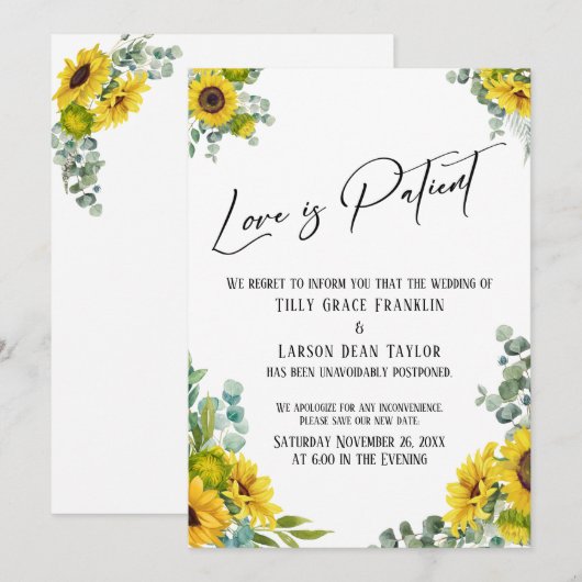 Eucalyptus Sunflower Love is Patiëntenaankondiging Kaart (Voorkant / Achterkant)