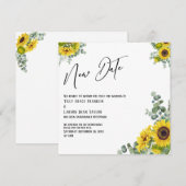 Eucalyptus Sunflower New Date Wedding Announding Kaart (Voorkant / Achterkant)