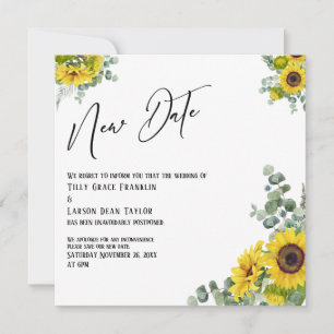 Eucalyptus Sunflower New Date Wedding Announding Kaart