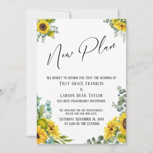 Eucalyptus Sunflower Nieuw plan Vertraagde huwelij Kaart (Voorkant)