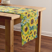 Eucalyptus Sunflower Pattern on Blue Medium Tafelloper (Voorbeeld)