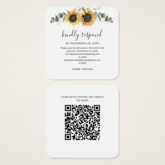 Eucalyptus Sunflower QR Code Weddenschap Website R Vierkante Visitekaartjes (Voorkant /achterkant)