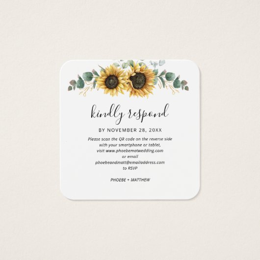 Eucalyptus Sunflower QR Code Weddenschap Website R Vierkante Visitekaartjes (Voorkant)