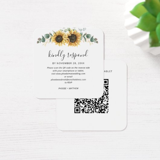 Eucalyptus Sunflower QR Code Weddenschap Website R Vierkante Visitekaartjes (Bureau)