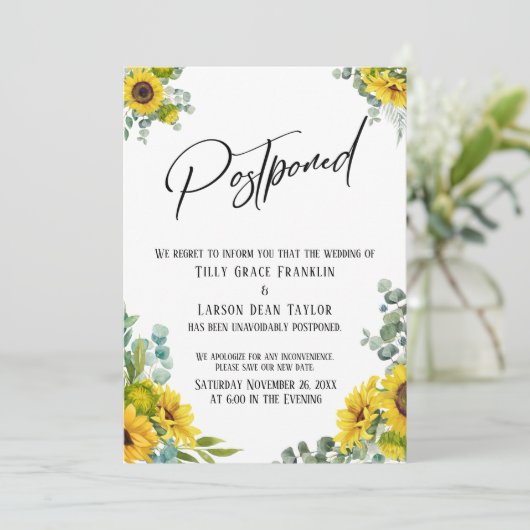 Eucalyptus Sunflower Uitgestelde bruiloft Kaart (Staand voorkant)