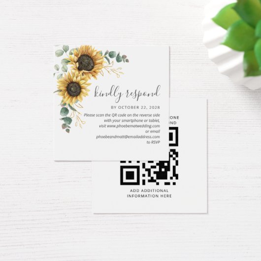 Eucalyptus Sunflower Weddenschap QR Code RSVP Card Vierkante Visitekaartjes (Bureau)