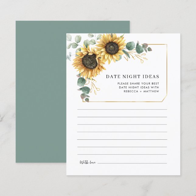 Eucalyptus Sunflower Wedding Date Night Ideas Kaar (Voorkant / Achterkant)
