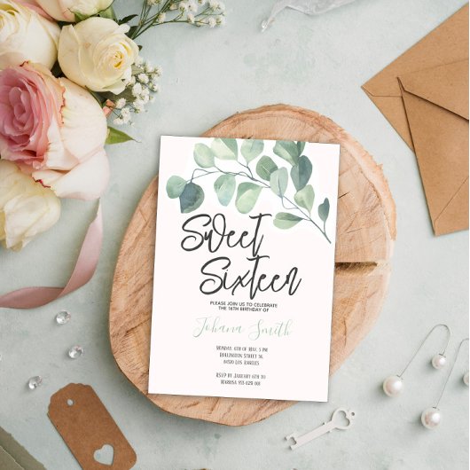 Eucalyptus Sweet Sixteen Birthday Uitnodiging