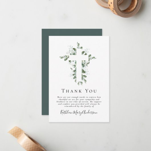 Eucalyptus sympathie begrafenis bedankkaart notitiekaartje (Voorkant / Achterkant in situ)