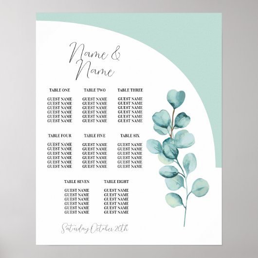 Eucalyptus Tabel 8 Zitplaatsen Trouwbladeren Eenvo Poster (Voorkant)