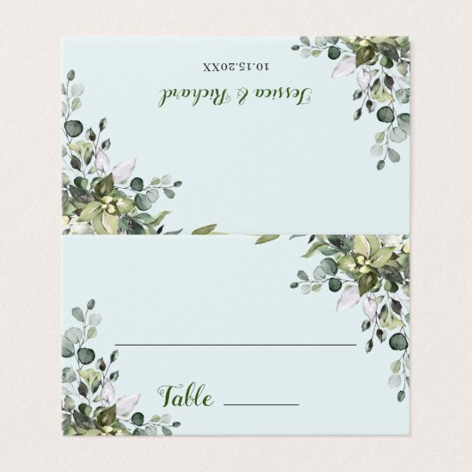 Eucalyptus Table Number en Name Place Cards Kaart (Buitenkant ongevouwen)