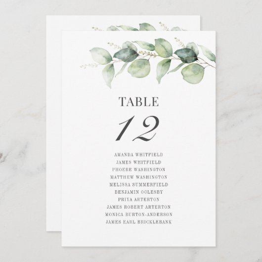 Eucalyptus Table Number Wedding Seating Chart (Voorkant / Achterkant)