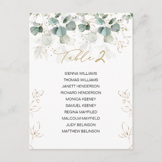 Eucalyptus Table Wedding Seating Chart Kaart (Voorkant)