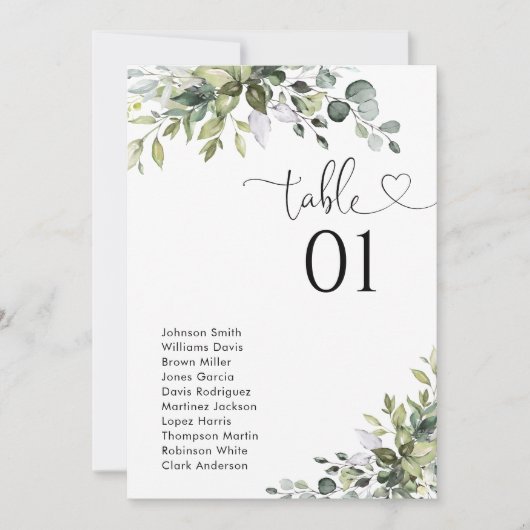 Eucalyptus Tafel Nummer Zitplaatskaart (Voorkant)