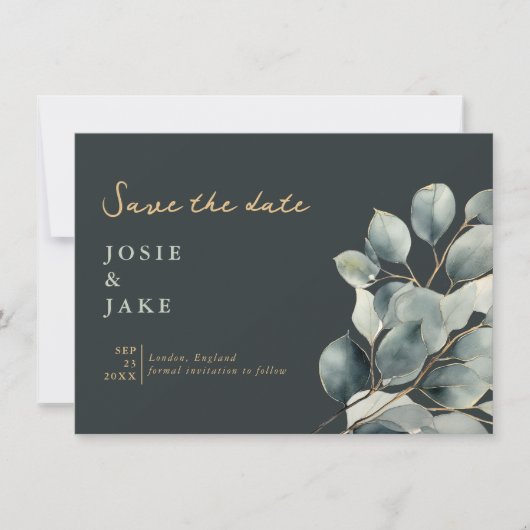 Eucalyptus tak  bladeren opslaan van de datum save the date (Voorkant)