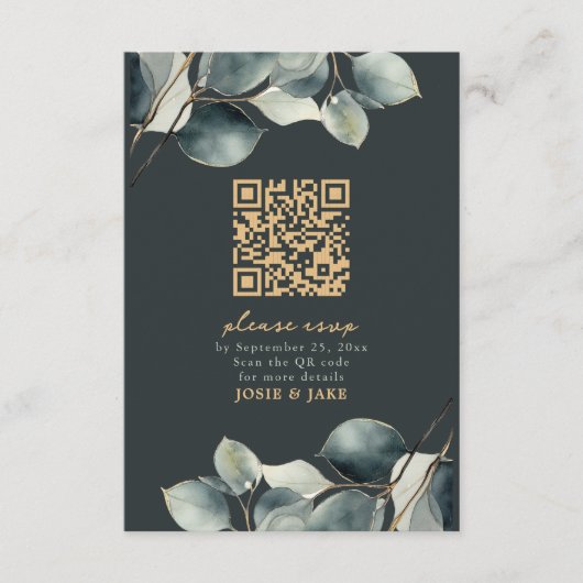 Eucalyptus tak  bruiloft rsvp behuizing informatiekaartje (Voorkant)