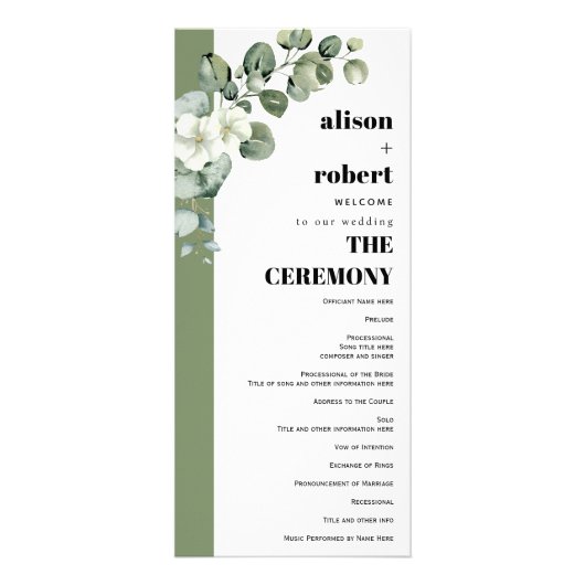 Eucalyptus tak en bloemen bruiloft programma (Voorkant)