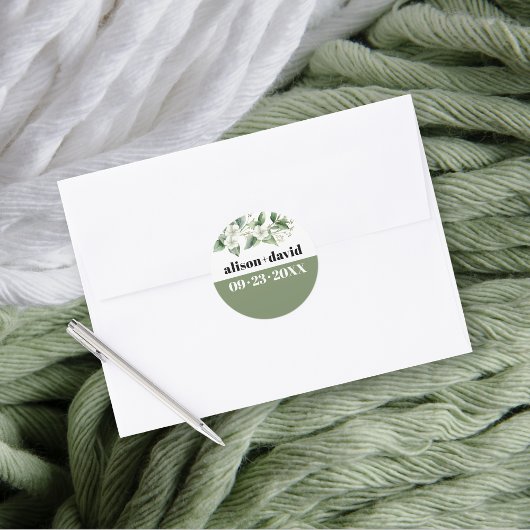 Eucalyptus tak en bloemen, typografie bruiloft ronde sticker