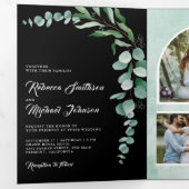 Eucalyptus Tak Foto QR Code Zwarte Trouwdag Drieluik Uitnodiging (Binnenzijde eerst)