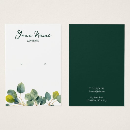 Eucalyptus tak groen blad oorbel display kaart (Voorkant /achterkant)