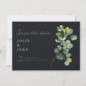 Eucalyptus tak groen bladeren donker opslaan van d save the date (Voorkant)