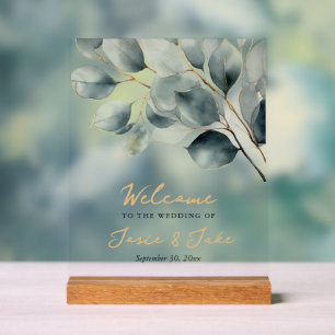 Eucalyptus tak groen en goud welkomstbord acryl bord