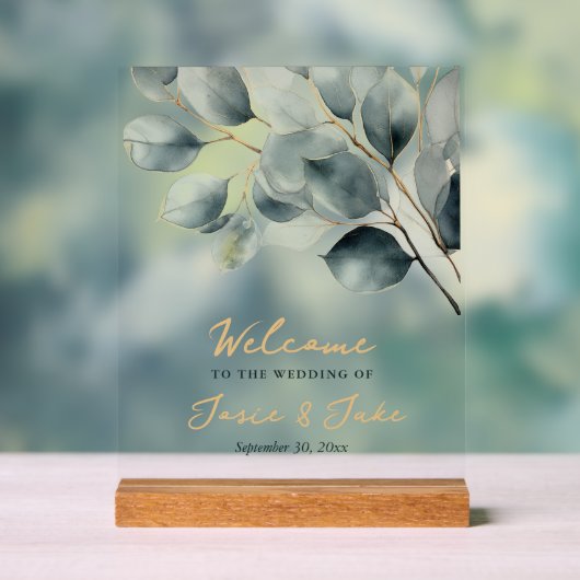 Eucalyptus tak groen en goud welkomstbord acryl bord (Neutraal)