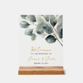 Eucalyptus tak groen en goud welkomstbord acryl bord (Voorkant)