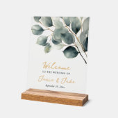 Eucalyptus tak groen en goud welkomstbord acryl bord (Hoek)