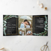 Eucalyptus Tak Huwelijk Foto Collage Trouwen Drieluik Uitnodiging (Binnen)