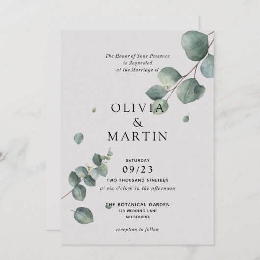 Eucalyptus Tak Huwelijk Kaart (Voorkant / Achterkant)