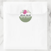 Eucalyptus tak roze rose wit bloemen bruiloft ronde sticker (Tas)