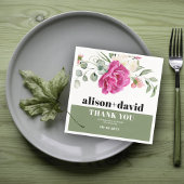 Eucalyptus tak roze rose wit bloemen bruiloft servet