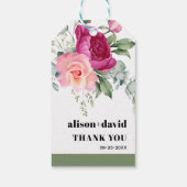 Eucalyptus tak, roze rozen typografie bruiloft cadeaulabel (Achterkant)