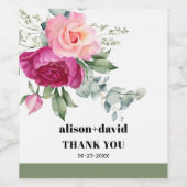 Eucalyptus tak, roze rozen typografie bruiloft wijn etiket (Enkel label)