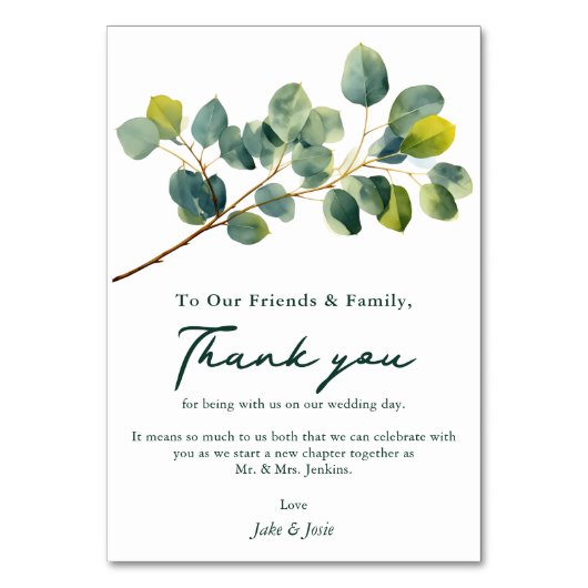 Eucalyptus tak Trouwtafel dank u kaart (Voorkant)