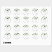 Eucalyptus tak, witte bloemen bloemenbruiloft ronde sticker (Vel)