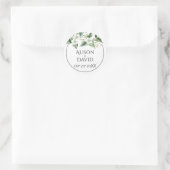 Eucalyptus tak, witte bloemen bloemenbruiloft ronde sticker (Tas)