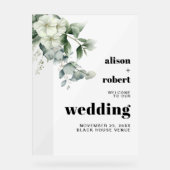 Eucalyptus tak, witte bloemen bruiloft WELKOM Acryl Bord (Voorkant)