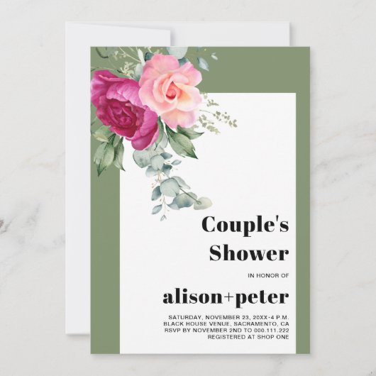 Eucalyptus takken, bloemen paar douche kaart (Voorkant)