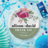 Eucalyptus takken met roze rozen bloemenbruiloft papieren bordje (Feest)