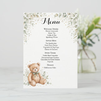 Eucalyptus Teddy Bear Baby Shower Menukaart