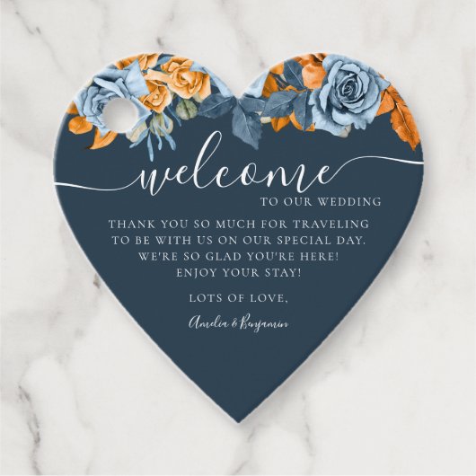 Eucalyptus Terracotta Blauwe Rust Welkom Bruiloft Bedankjes Labels (Voorkant)